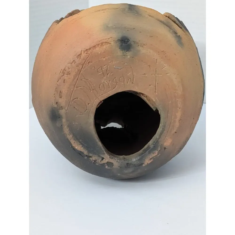 1992 Signed Clay Pueblo Pottery Diorama Southwestern Cave Village Sculpture Vase
